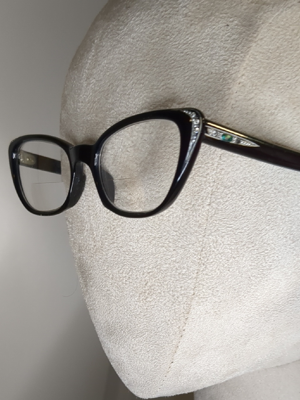 Vintage 50s Rhinestone Cat-Eye Glasses Chica Art Line France Black